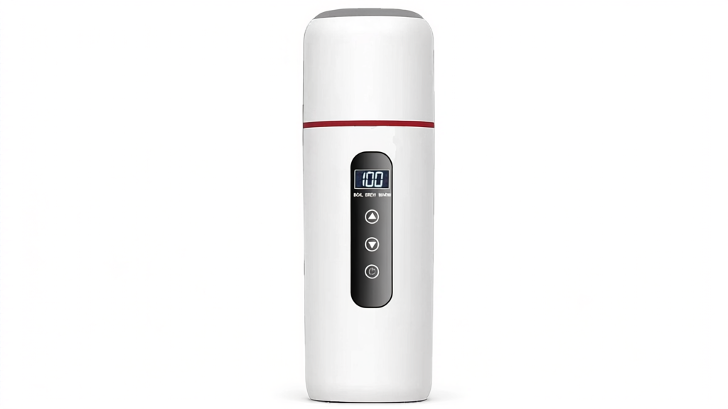Portable Car Kettle in white with a red accent ring, studio shot